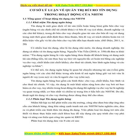 Cơ sở lý luận về quản trị rủi ro tín dụng trong hoạt động của ngân hàng thươn...