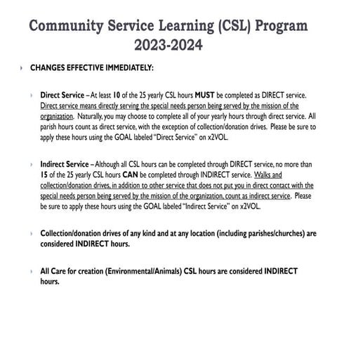 Community Service Learning Program Guidelines and Requirements 2023 ...