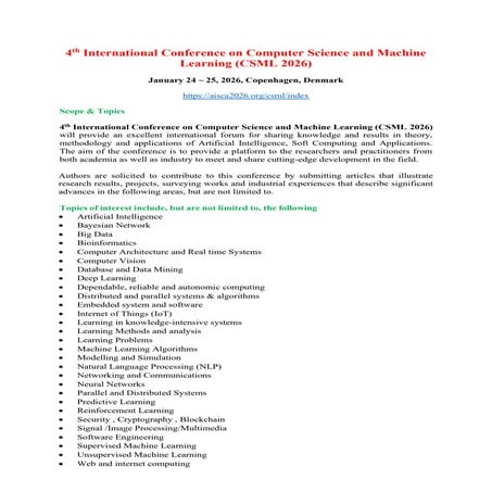 4th International Conference on Computer Science and Machine Learning (CSML 2026)