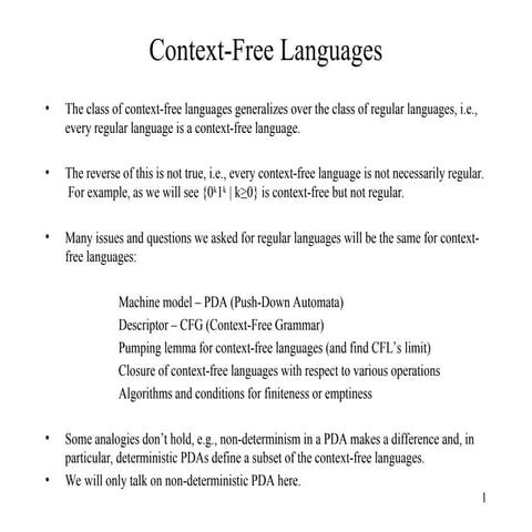 Comprehensive Overview of Context-Free Languages and Grammars | PPT