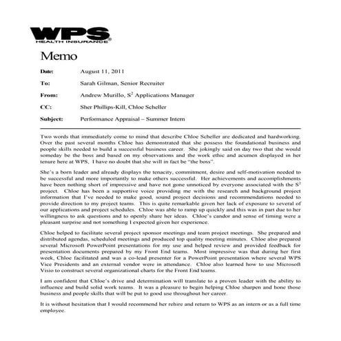 Performance appraisal memo | DOCX