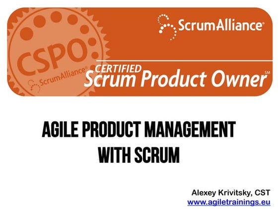 Certified Scrum Product Owner: class desk, posters and photos