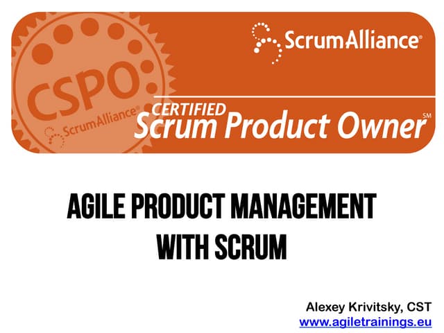 Certified Scrum Product Owner: class desk, posters and photos