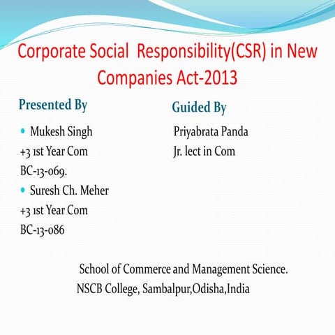 Csr in New companies Act
