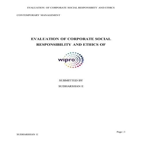 EVALUATION OF CORPORATE SOCIAL RESPONSIBILITY AND ETHICS OF WIPRO