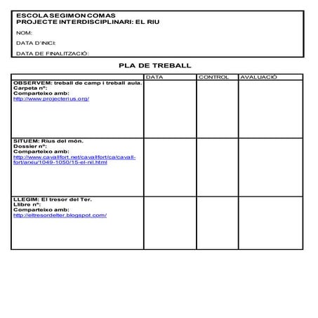 PROJECTE INTERDISCIPLINARI EL RIU PLA DE TREBALL 6è