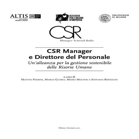 CSR Manager e Direttore del Personale (Un’alleanza per la gestione sostenibile delle Risorse Umane) di CSR Manager Network Italia