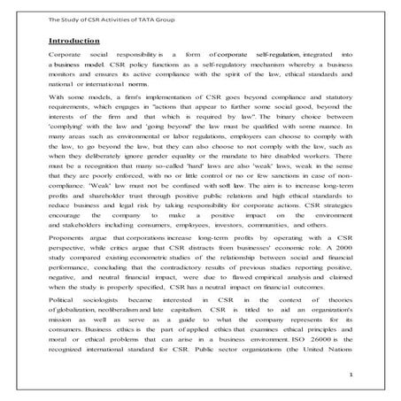 Corporate Social Responsibility Activities of Tata Group