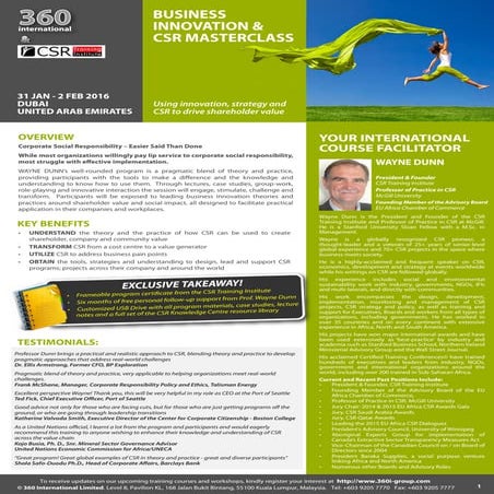 Business Innovation& CSR Masterclass | Dubai, Jan 31-Feb 2