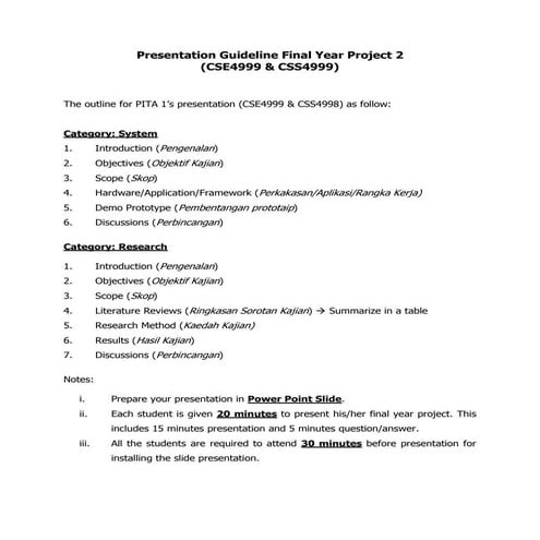 Css4999 cse999 presentation guideline final year project 2 | PDF