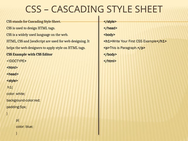 CSS – CASCADING STYLE SHEET - MY_PPT.pptx