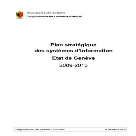 Plan stratégique des systèmes d’information de l’État de Genève 2009-2013