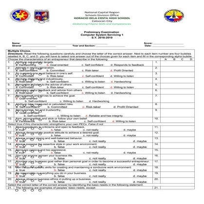 Computer System Servicing Prelim Examination 2018
