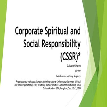 Corporate Spiritual and Social Responsibility (CSSR)