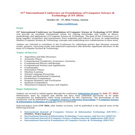 Call for Papers - 11th International Conference on Foundations of ...