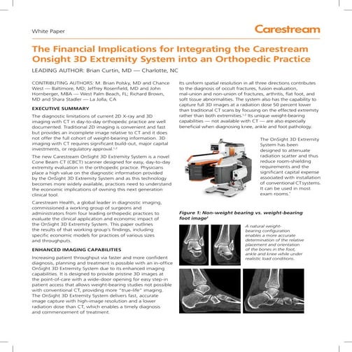 Financial Implications for Integrating Carestream OnSight 3D Extremity System...