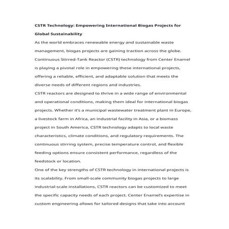 CSTR Technology Empowering International Biogas Projects for Global ...