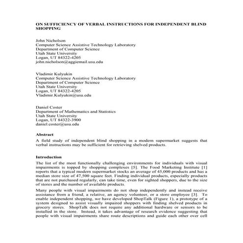 On Sufficiency of Verbal Instructions for Independent Blind Shopping