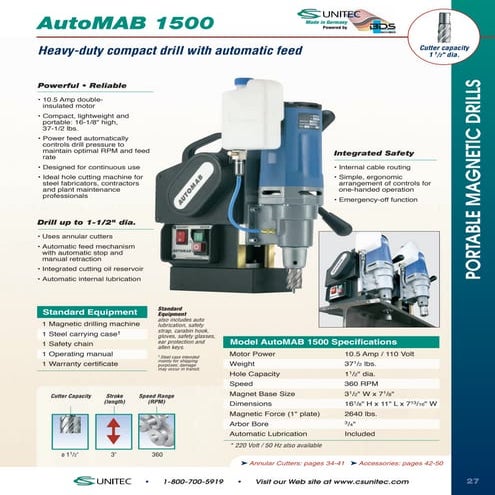 CS Unitec AutoMAB1500 Portable Magnetic Drill