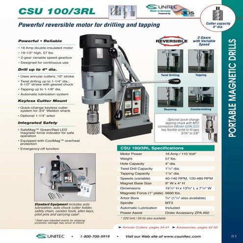 CS Unitec 100/3RL Portable Magnetic Drill