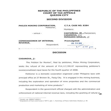 Taxes and Philex: CTA 2 d_cv_08284_d_2012jul30_ref