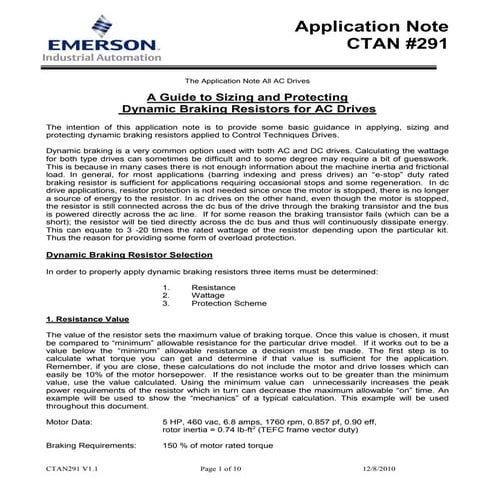 dynamic braking resistor selection calculation