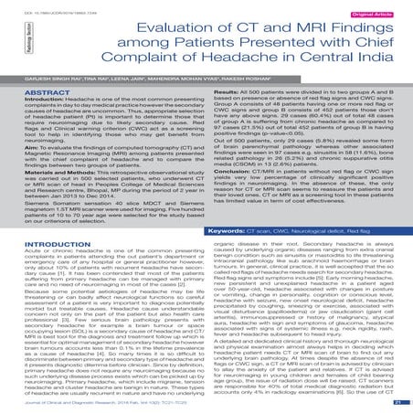 Ct and mri findings chief complaint of headache