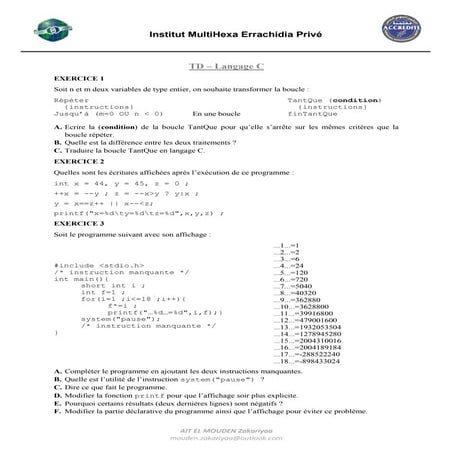 Exercices : Algorithmes et Langage C | PDF