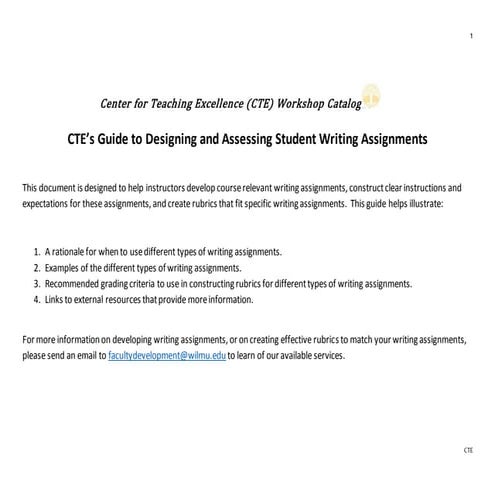 CTE Guide to Designing and Assessing Student Writing Assignments