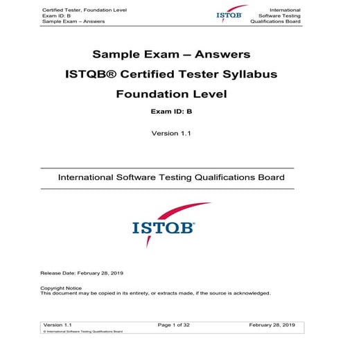 Ctfl 2018 sample questions exam b v1.1 answers