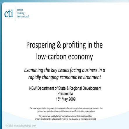 Prospering &amp; Profiting in the Low Carbon Economy
