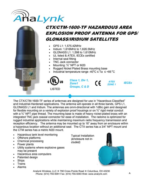 Industrial Wireless Explosion Proof Antenna for Hazardous Area GPS/GLONASS/Ir...