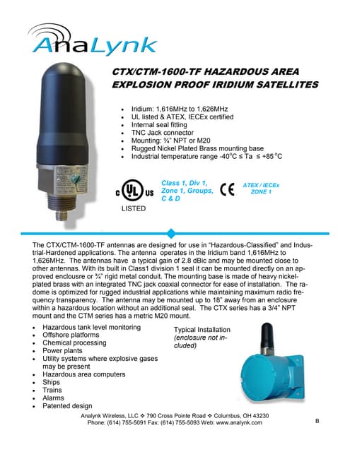 Hazardous Area Antenna - Iridium Satellite Communication