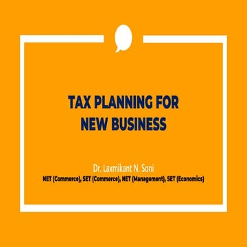 Tax planning in respect of setting of new business