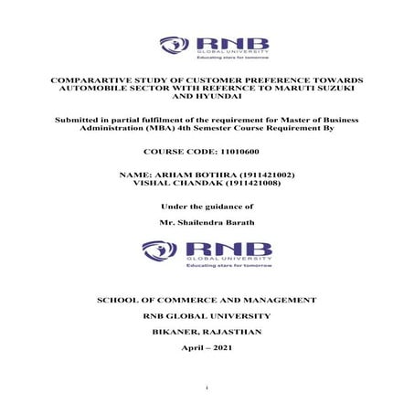 comparartive study of customer preference towards automobile sector with refe...