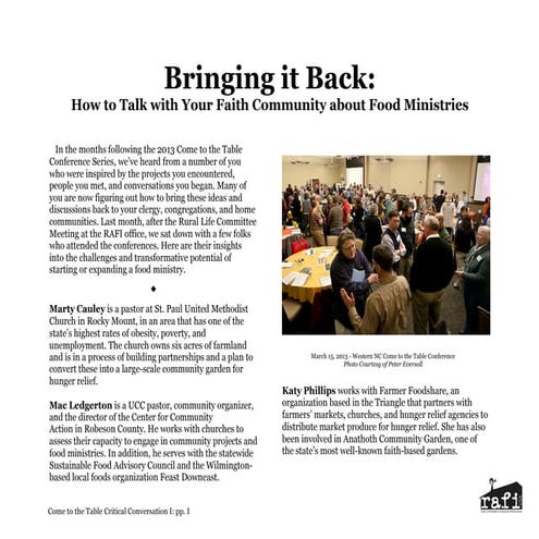 Bringing it Back: How to Talk with Your Faith Community about Food Ministries