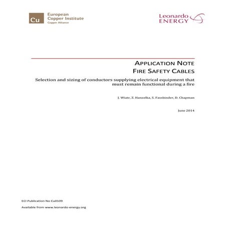 Fire safety cables - Selection and sizing of conductors supplying electrical ...
