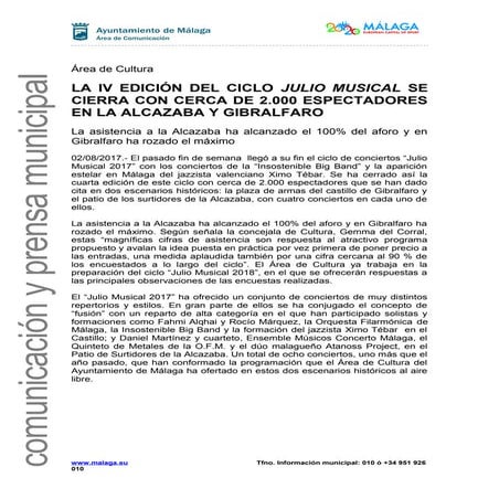 LA IV EDICIÓN DEL CICLO JULIO MUSICAL SE CIERRA CON CERCA DE 2.000 ESPECTADOR...