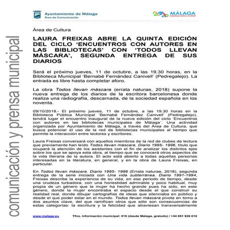 LAURA FREIXAS ABRE LA QUINTA EDICIÓN DEL CICLO ‘ENCUENTROS CON AUTORES EN LAS...