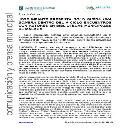JOSÉ INFANTE PRESENTA SOLO QUEDA UNA SOMBRA DENTRO DEL V CICLO ENCUENTROS CON...
