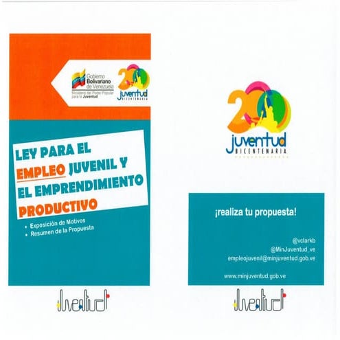 PROPUESTA DE LEY PARA EL EMPLEO JUVENIL Y EL EMPRENDIMIENTO PRODUCTIVO