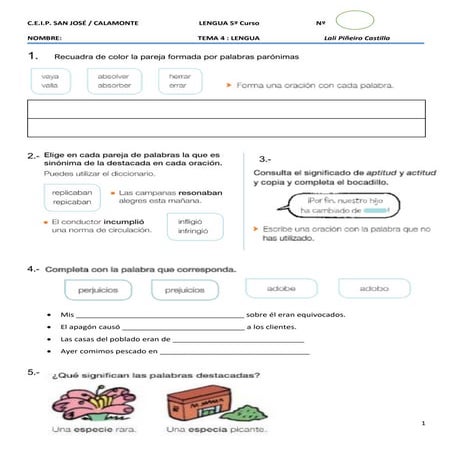Cuadernillo Lengua tema 4. 