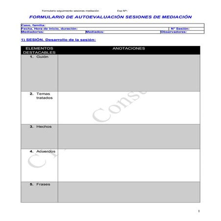 cuaderno autoevaluación sesiones mediación CYMA Consultores