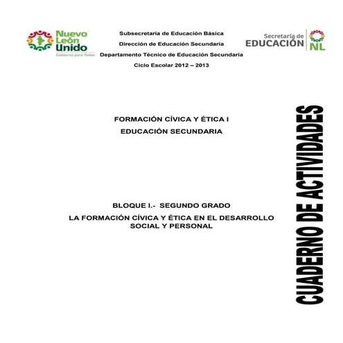 Cuaderno de actividades FORMACION CIVICA Y ETICA SECUNDARIA BLOQUE 1