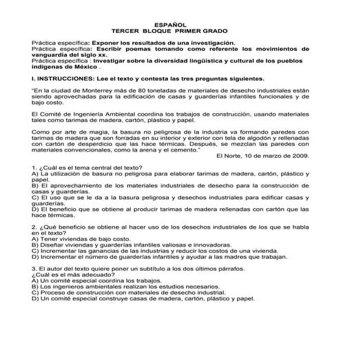 Cuaderno De PráCticas EspañOl 1° .  Bloque Iii Tch Y Nat