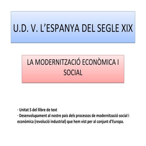 LA MODERNITZACIÓ ECONÒMICA I SOCIAL D'ESPANYA AL SEGLE XIX