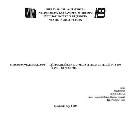 Cuadro comparativo de la constitución del 61 y 99 de Venezuela
