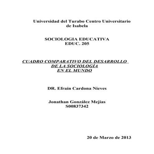 Cuadro comparativo del desarrollo de la sociología