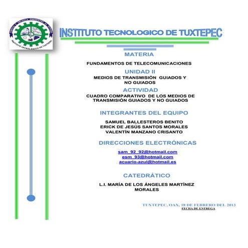 Cuadro comparativo de llos medios de transmision guiados y no guiados