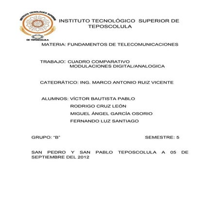 Cuadro comparativo de modulaciones